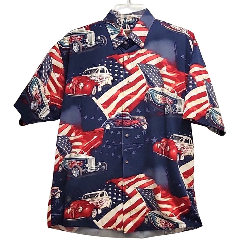 North River Spirit of Adventure Hotrod Men's Red White Blue Shirt Size M